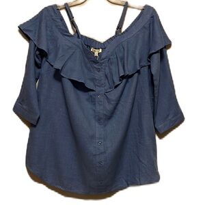 Women’s KORI America, On/Off Shoulder, Cold Shoulder Top, Sky Blue, Size Small